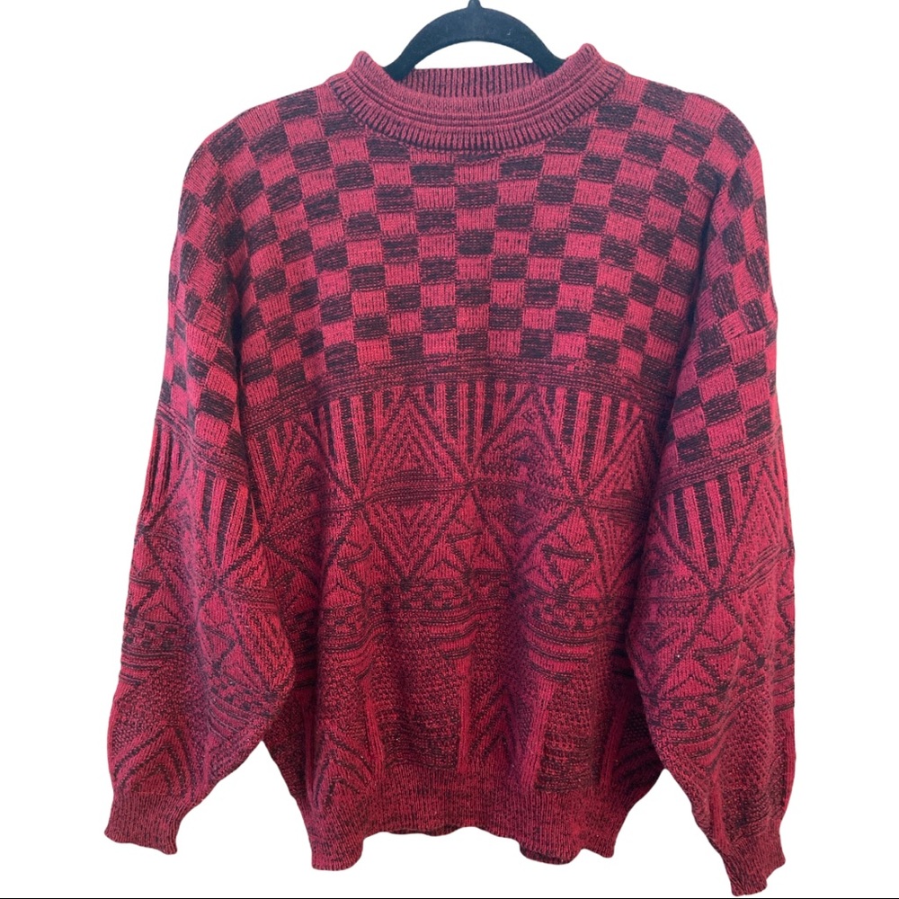 Vintage McGregor sweater 80s Red and black geometric Aztec XL men’s